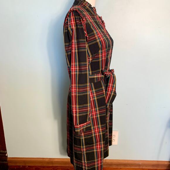 J. Crew Factory Stewart Tartan Plaid Ruffleneck Belted Shirtdress Size 10 - Picture 5 of 10